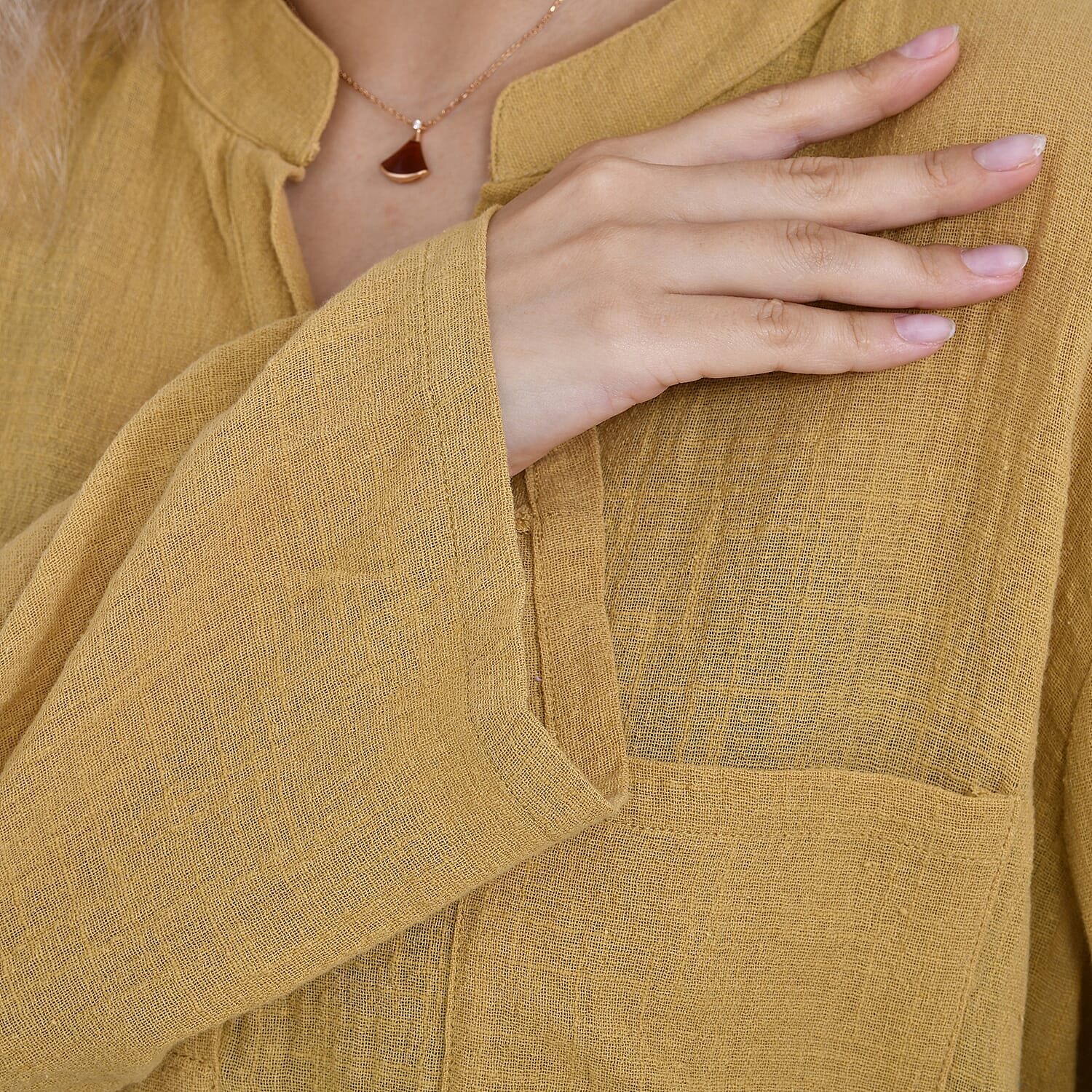 La Marey Cotton Blend 3-4 Sleeve Shirt (Size L) - Yellow 7725207 7