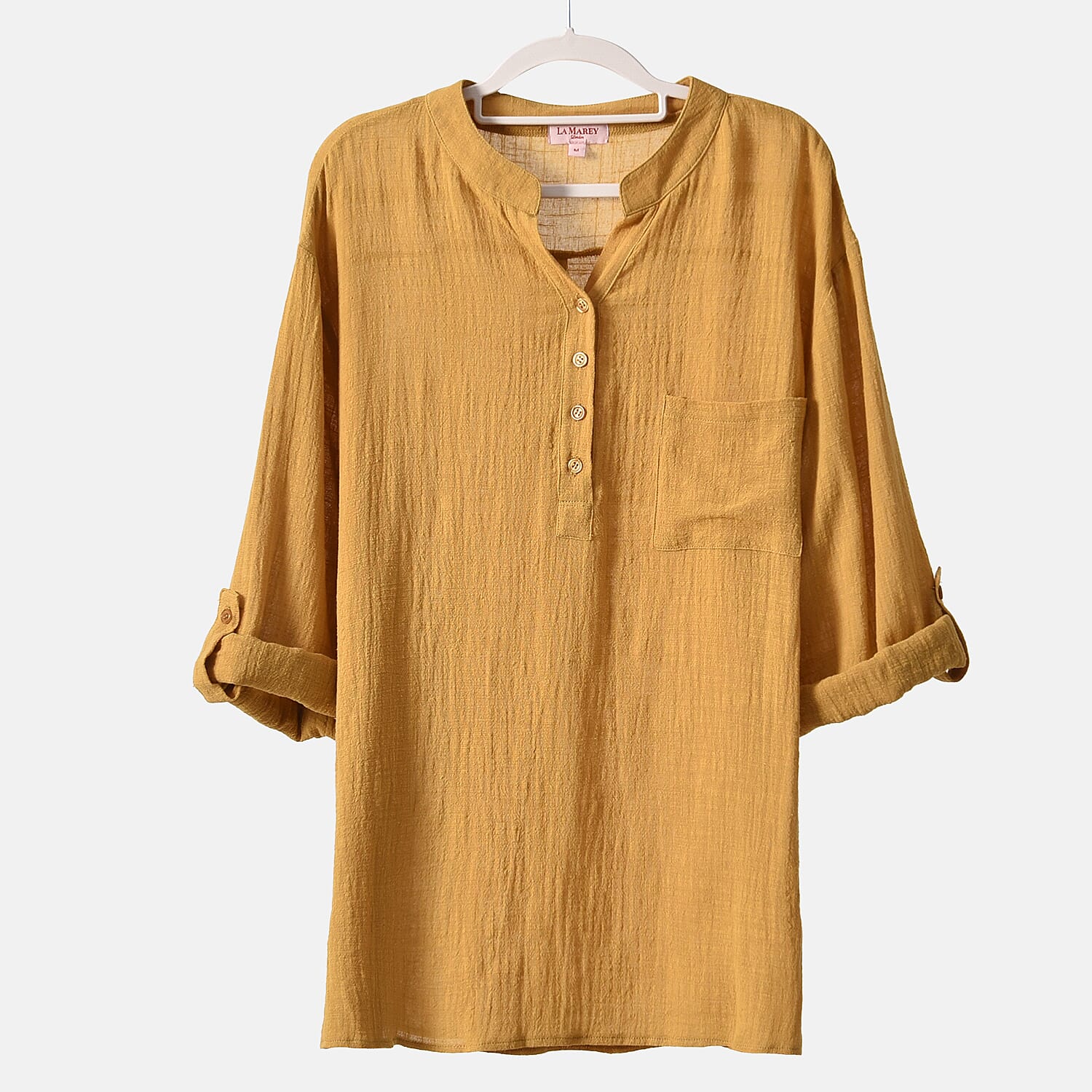 La Marey Cotton Blend 3-4 Sleeve Shirt (Size L) - Yellow 7725207 10