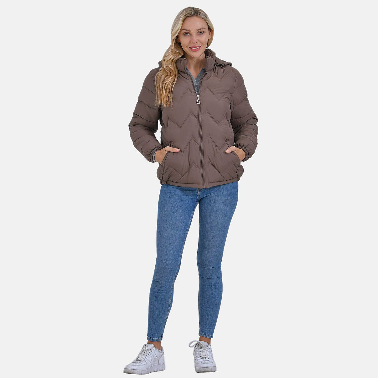 La Marey Short Lightning-Patterned Quilted Jacket with Hood 7858888 0