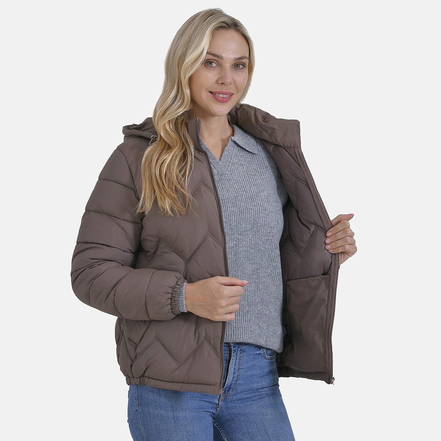 La Marey Short Lightning-Patterned Quilted Jacket with Hood 7858888 5