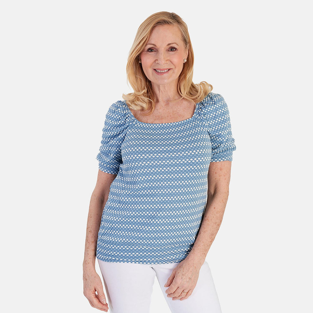La Marey Short Sleeve Aop Top (Size 18) - Light Blue