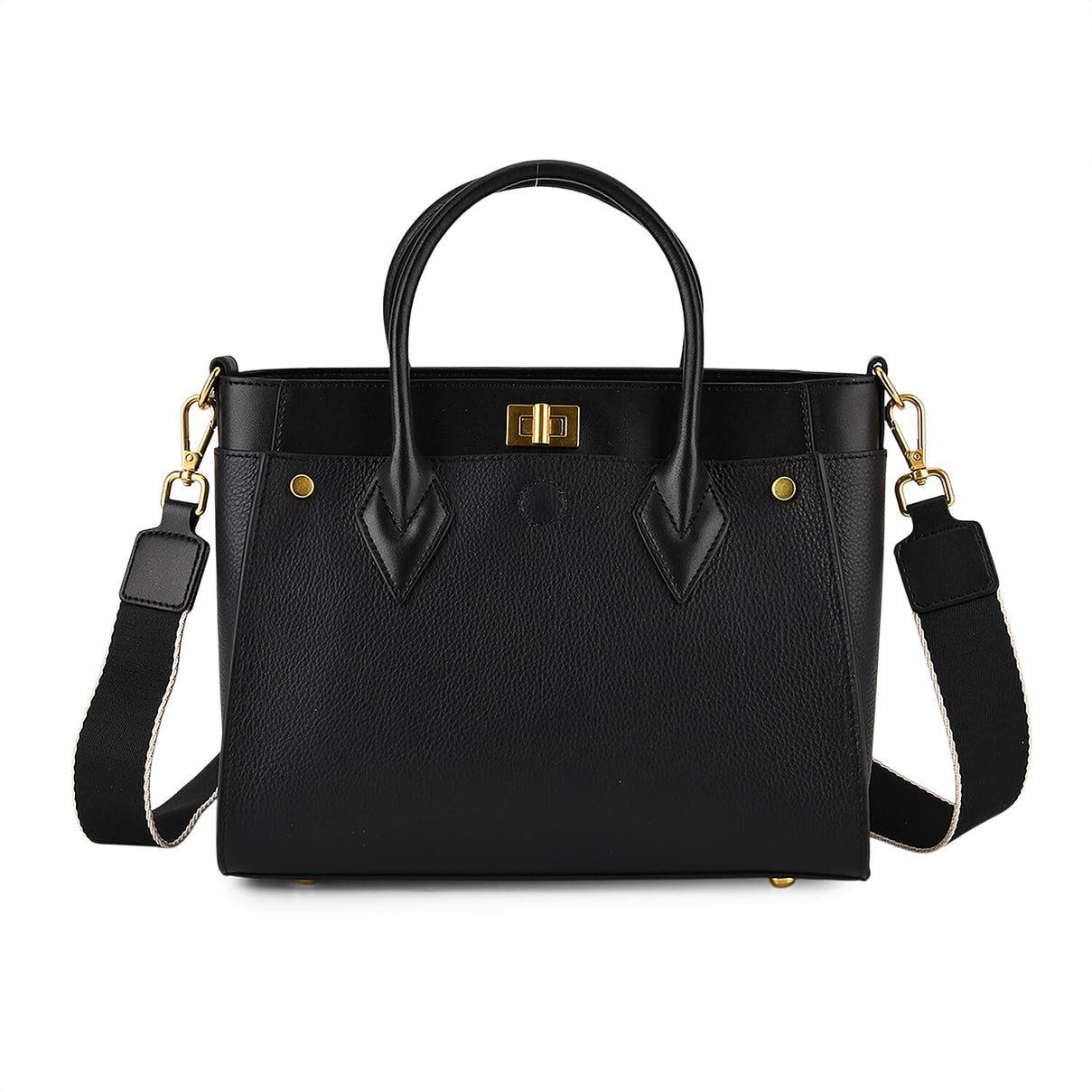 DOD- La Marey Signature Genuine Leather Structured Handbag with Crossbody Strap - Black 8345487 6