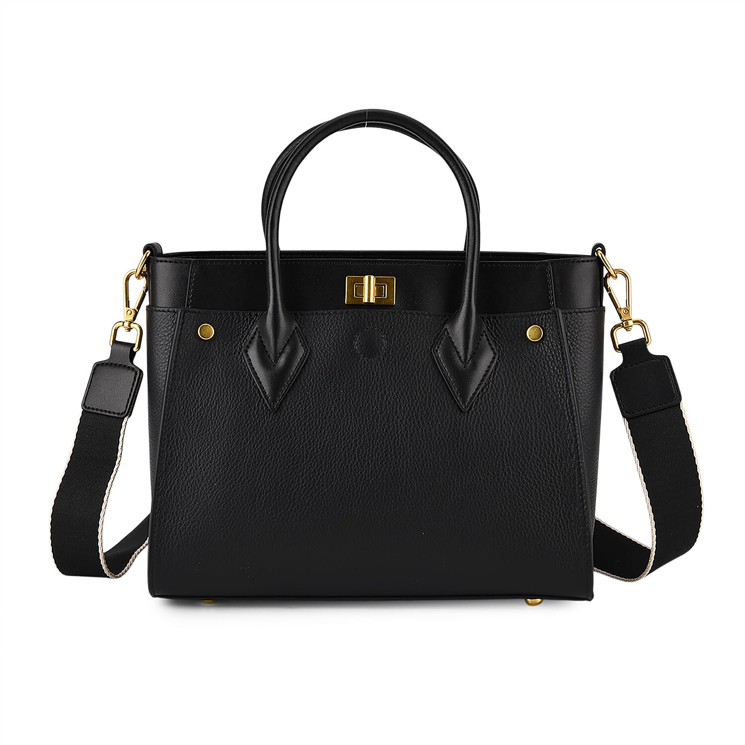 DOD- La Marey Signature Genuine Leather Structured Handbag with Crossbody Strap - Black 8345487 6