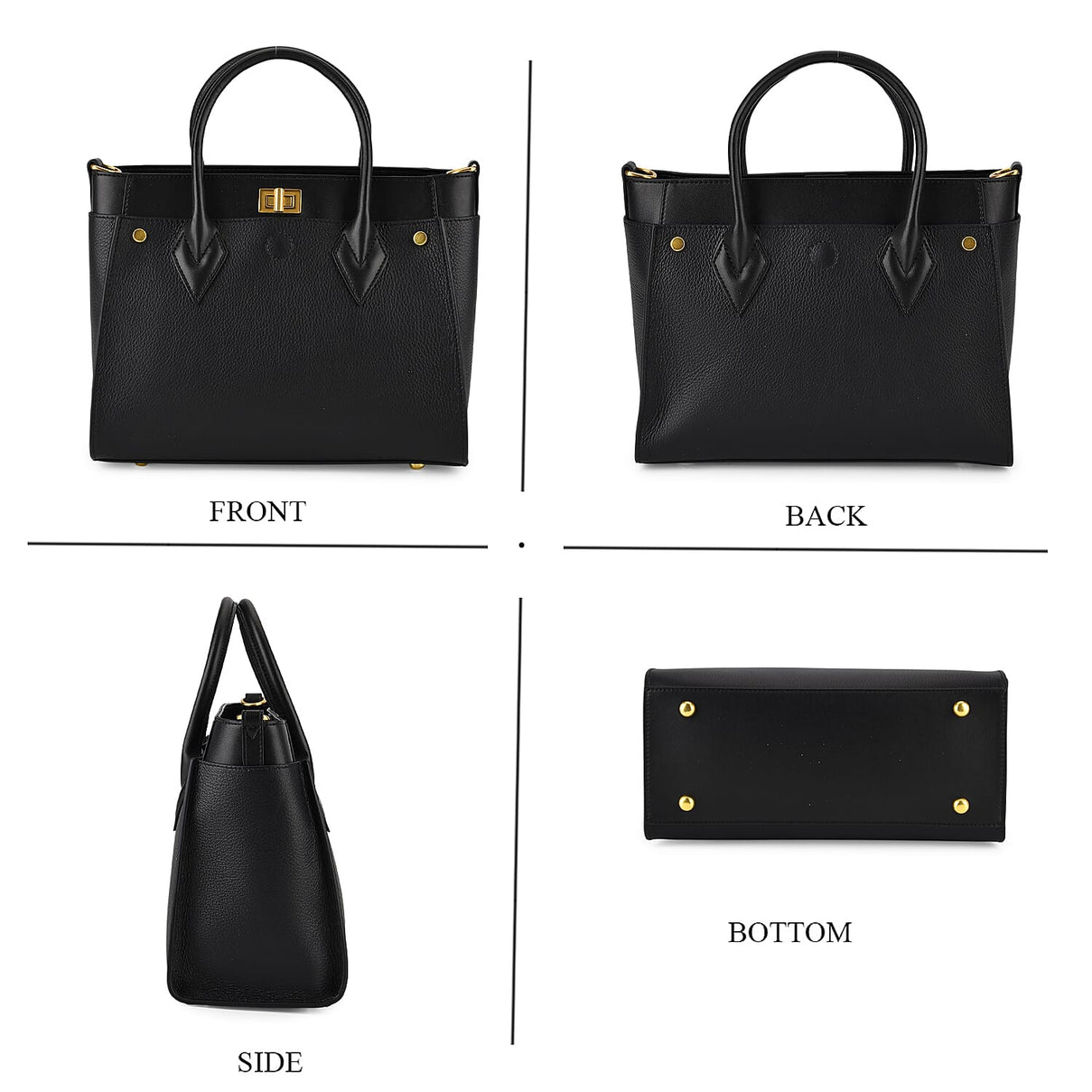 DOD- La Marey Signature Genuine Leather Structured Handbag with Crossbody Strap - Black 8345487 5