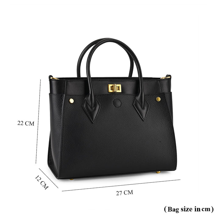 DOD- La Marey Signature Genuine Leather Structured Handbag with Crossbody Strap - Black 8345487 2