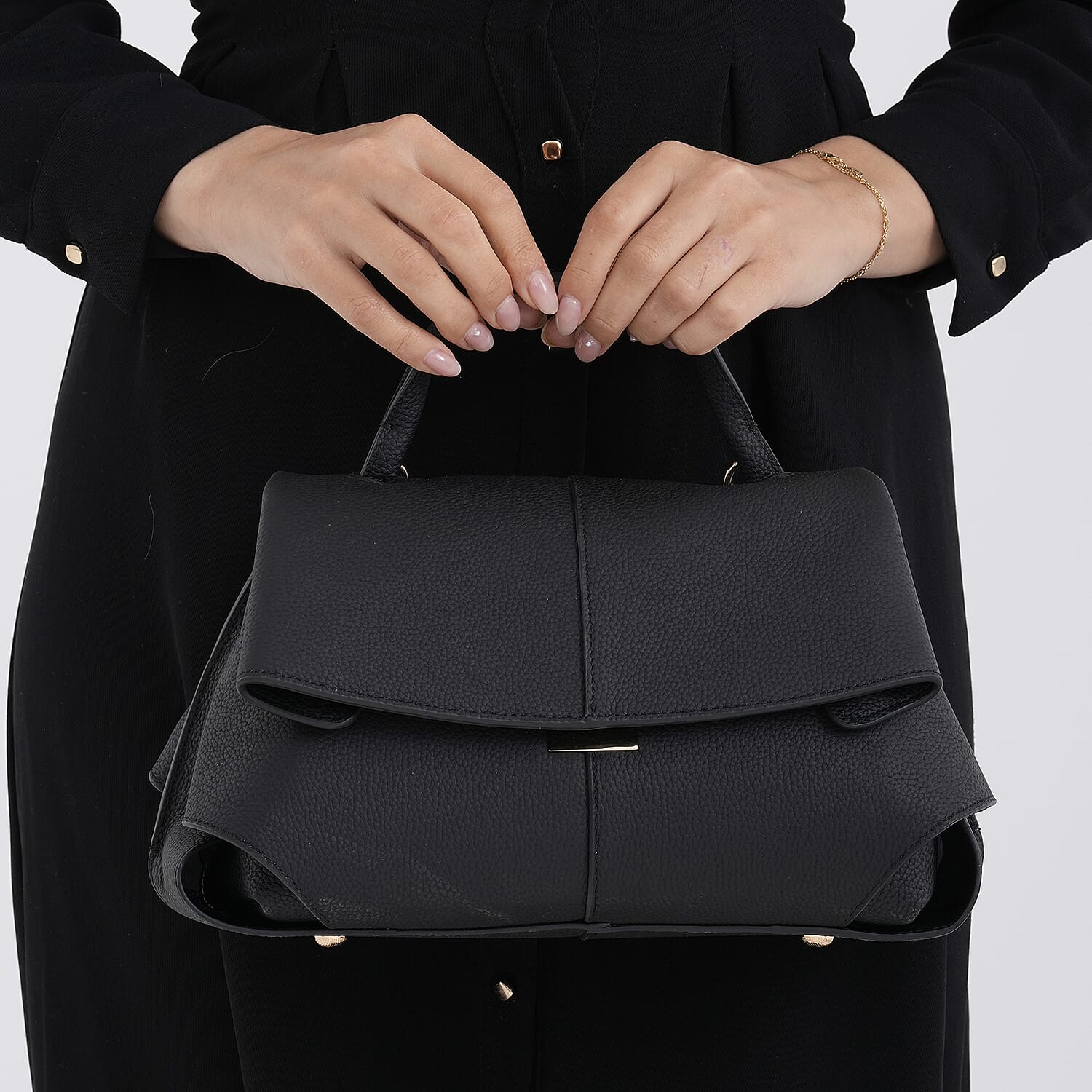 La Marey Signature Genuine Leather Tote-Top Handle Handbag with Crossbody Strap - Black V32535096 4