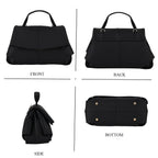 La Marey Signature Genuine Leather Tote-Top Handle Handbag with Crossbody Strap - Black