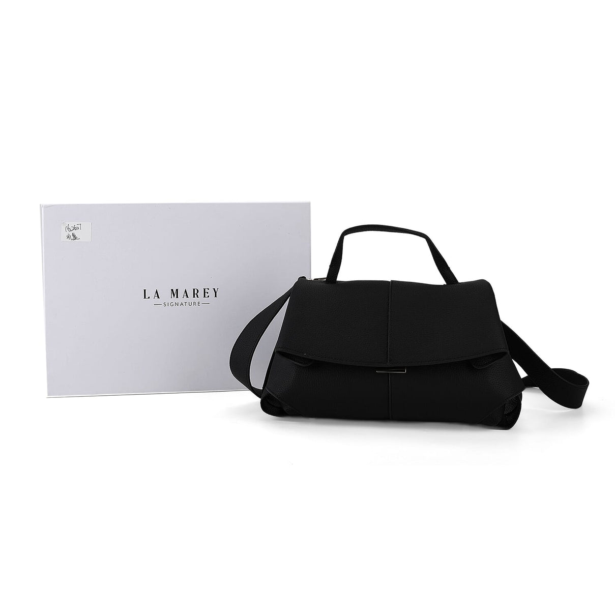 La Marey Signature Genuine Leather Tote-Top Handle Handbag with Crossbody Strap - Black V32535096 7