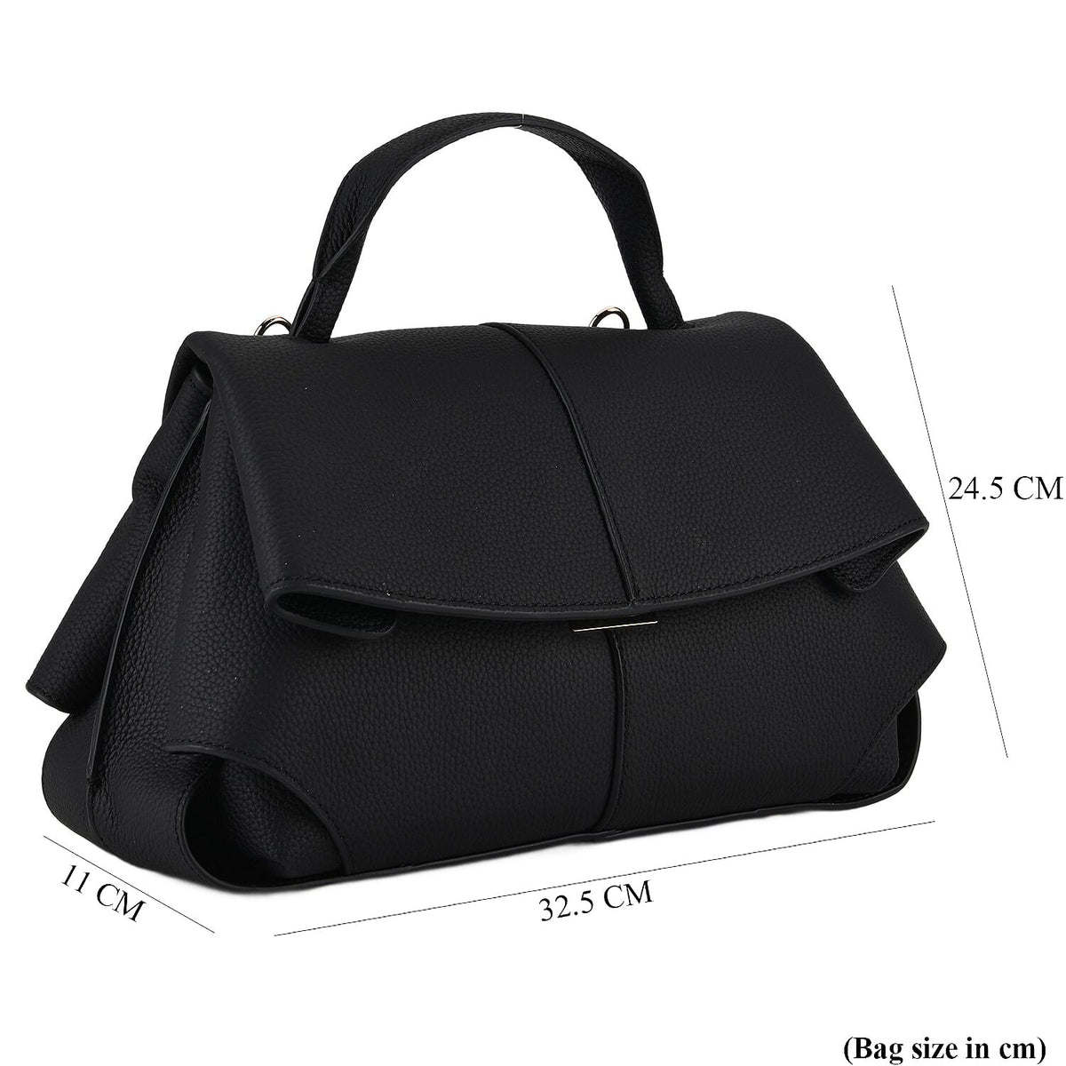 La Marey Signature Genuine Leather Tote-Top Handle Handbag with Crossbody Strap - Black V32535096 8