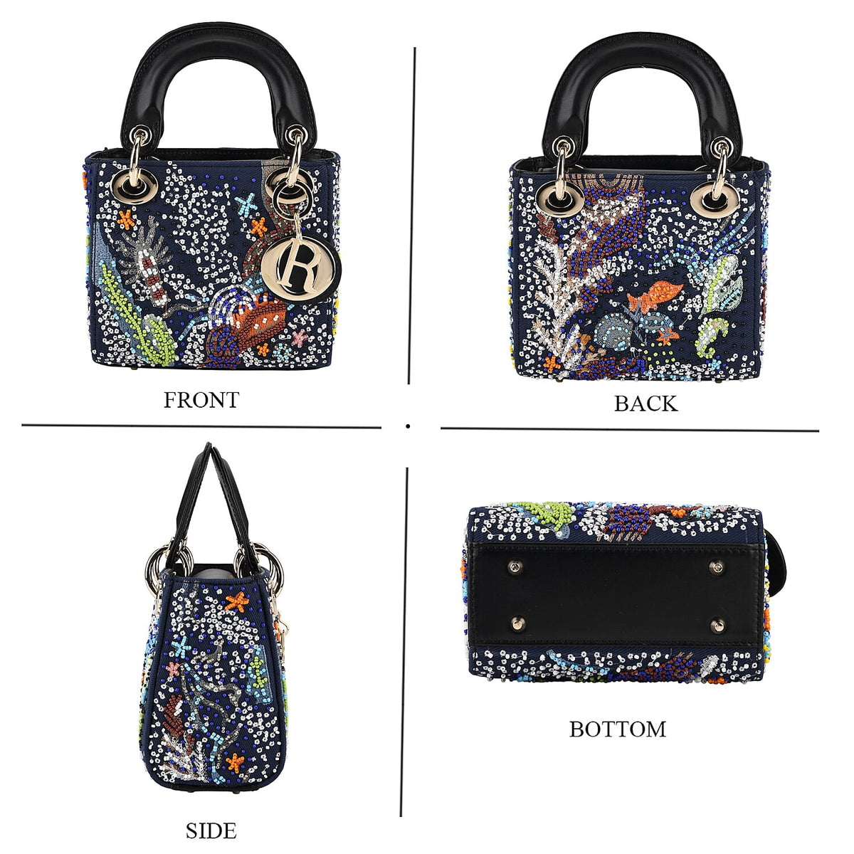 LA MAREY SIGNATURE Genuine Leather Marin Animal Sequins Embroidery Handbag - MultiColour 8430101 5