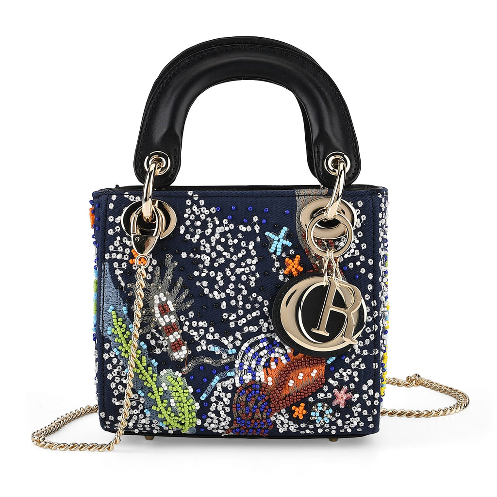 LA MAREY SIGNATURE Genuine Leather Marin Animal Sequins Embroidery Handbag - MultiColour
