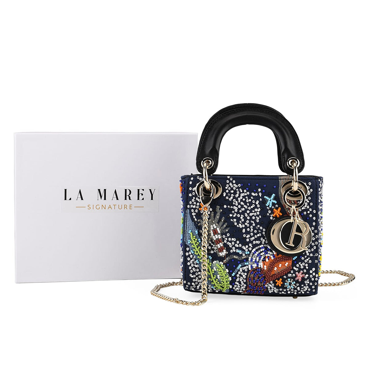 LA MAREY SIGNATURE Genuine Leather Marin Animal Sequins Embroidery Handbag - MultiColour 8430101 8