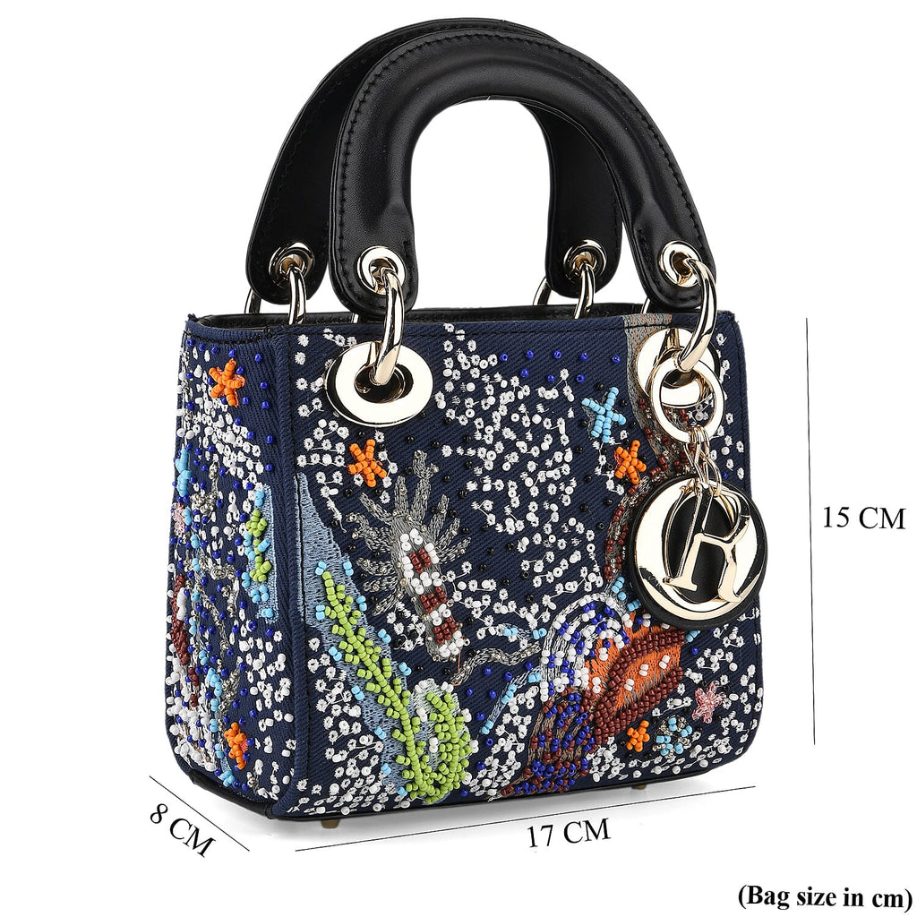 LA MAREY SIGNATURE Genuine Leather Marin Animal Sequins Embroidery Handbag - MultiColour