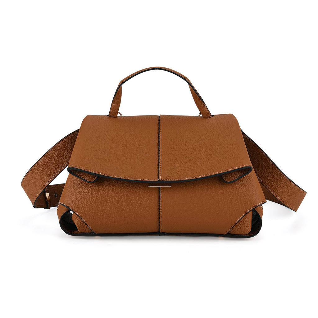 La Marey Signature Genuine Leather Tote - Top Handle Handbag with Crossbody Strap - Brown