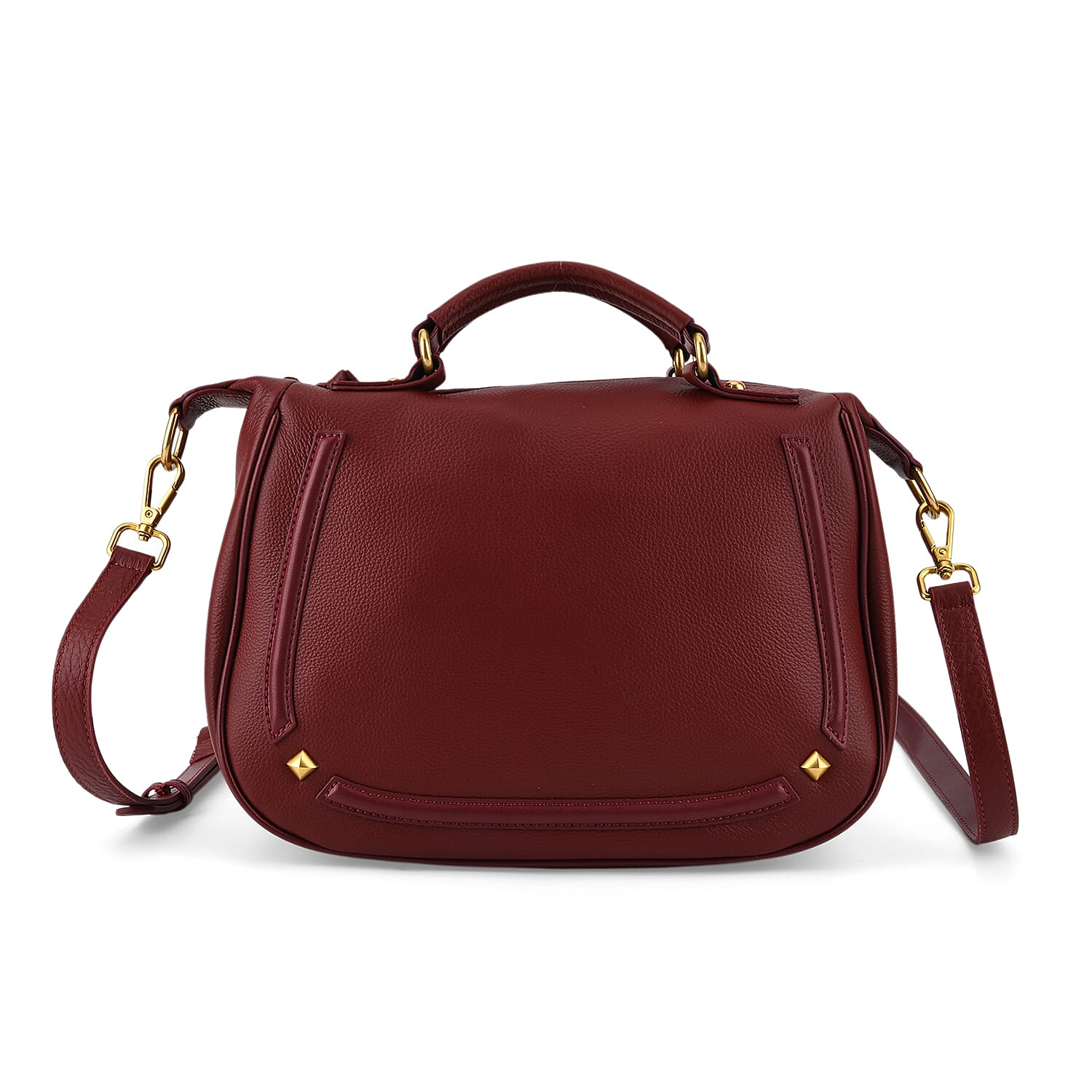 La Marey Signature Genuine Italian Leather Luxury Structured Top-Handle Handbag - Burgundy 8377437 0
