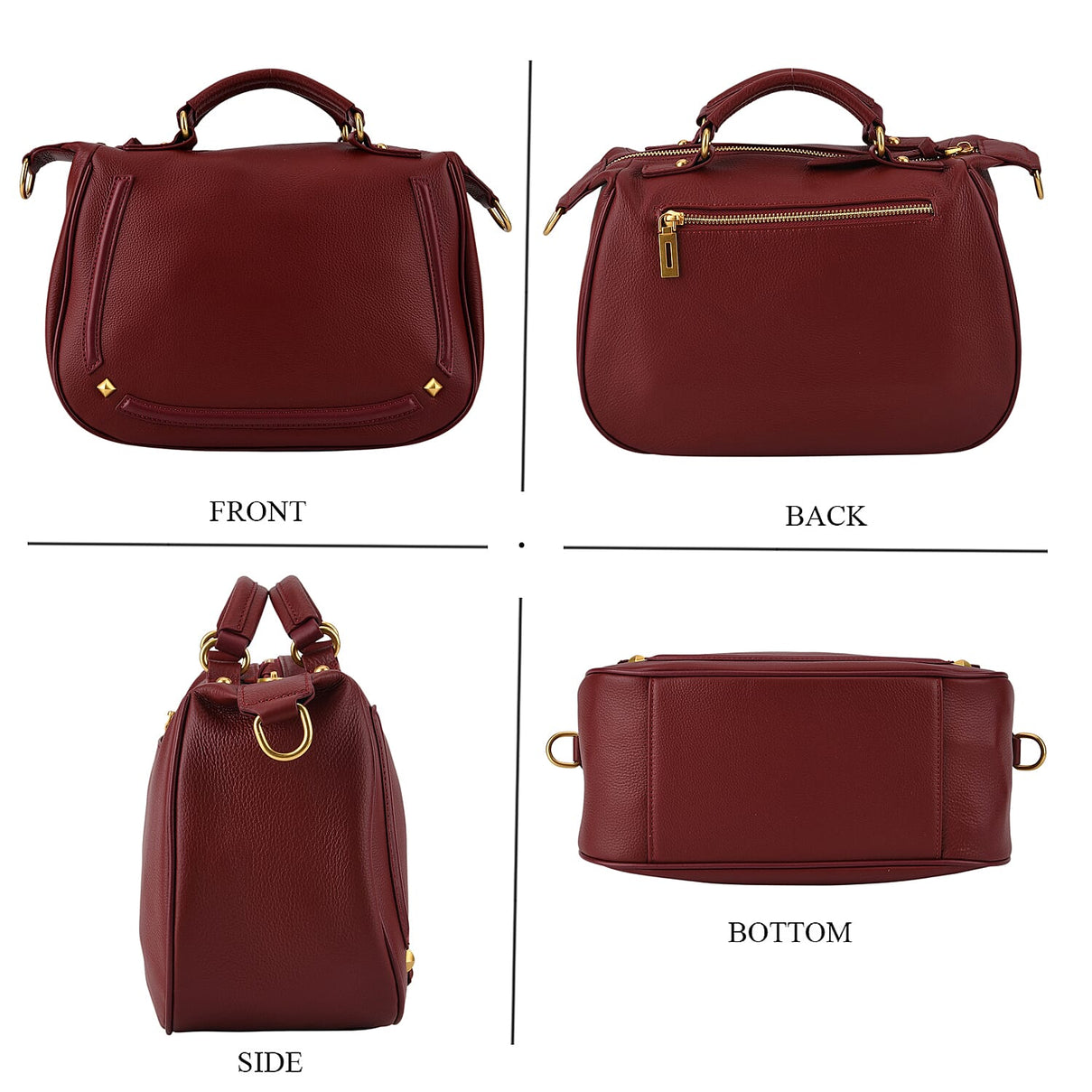 La Marey Signature Genuine Italian Leather Luxury Structured Top-Handle Handbag - Burgundy 8377437 5