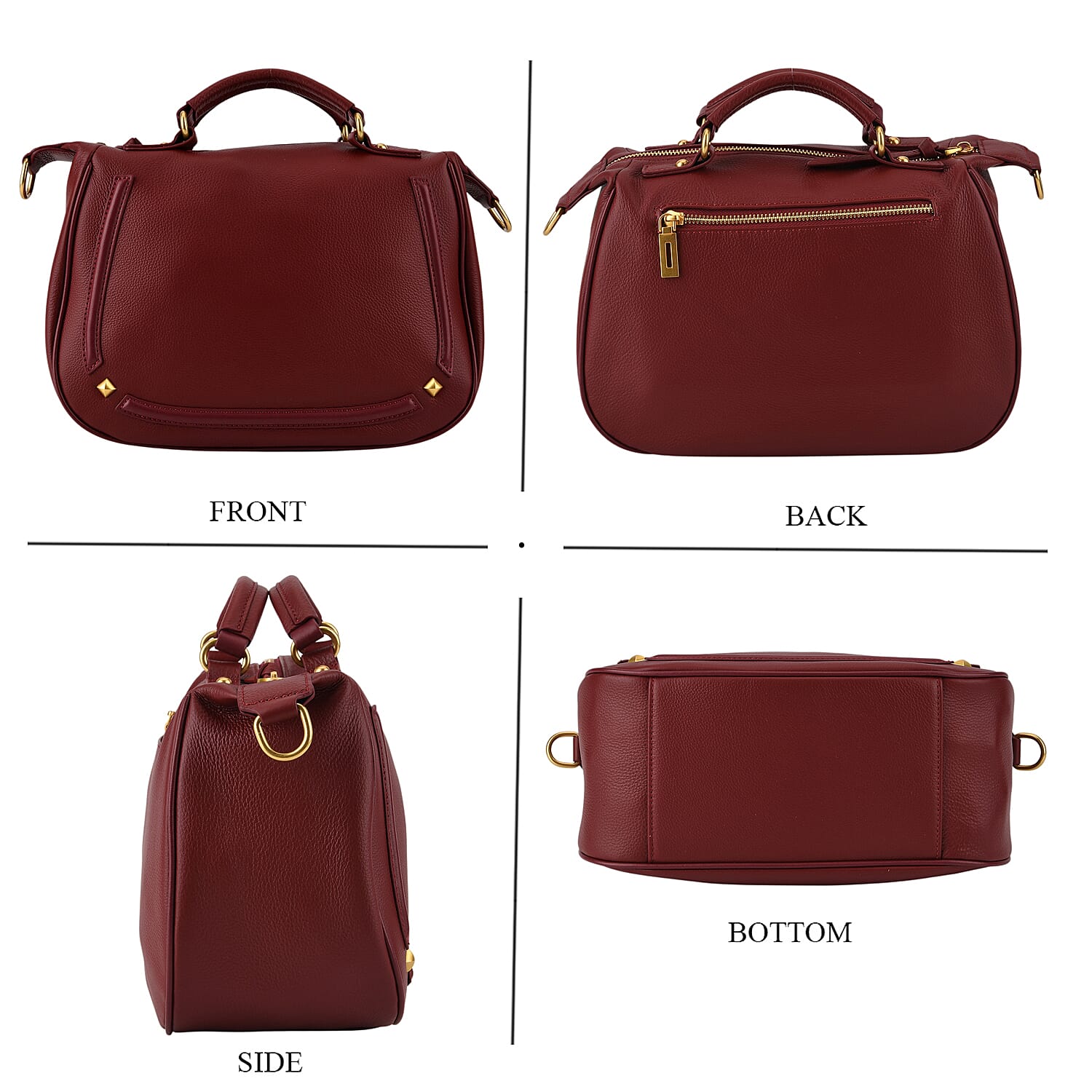 La Marey Signature Genuine Italian Leather Luxury Structured Top-Handle Handbag - Burgundy 8377437 5