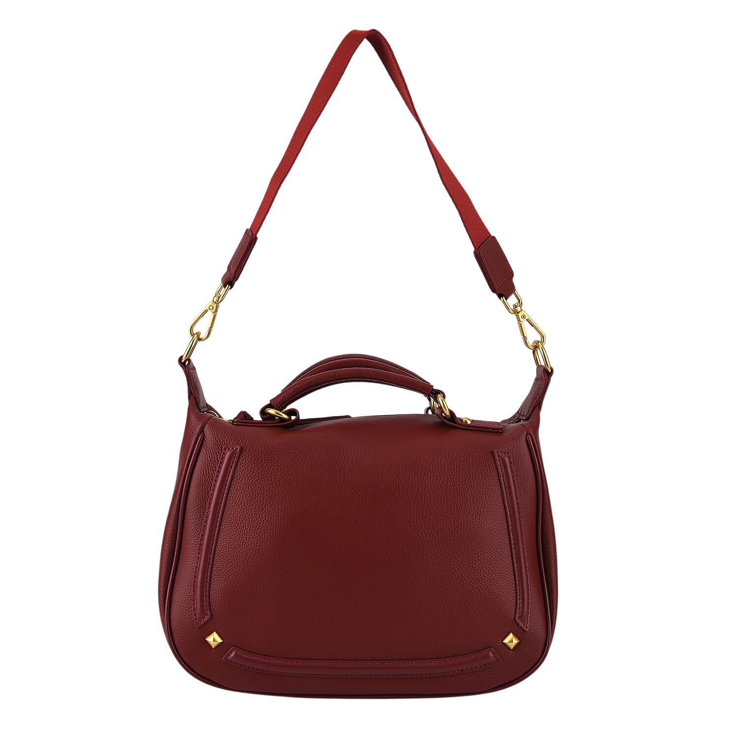 La Marey Signature Genuine Italian Leather Luxury Structured Top-Handle Handbag - Burgundy 8377437 6