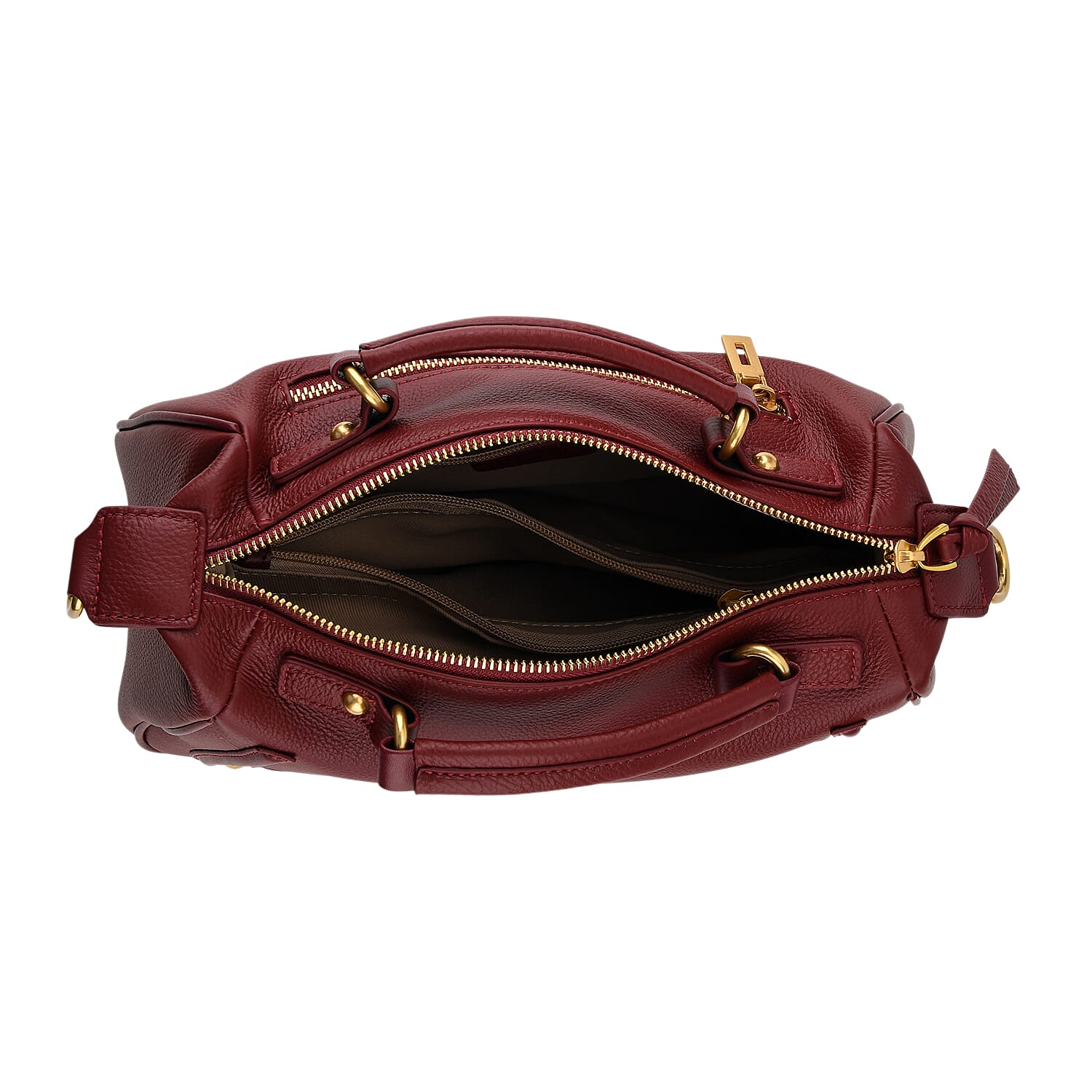 La Marey Signature Genuine Italian Leather Luxury Structured Top-Handle Handbag - Burgundy 8377437 7