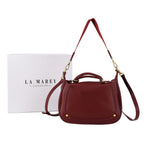 La Marey Signature Genuine Italian Leather Luxury Structured Top-Handle Handbag - Burgundy