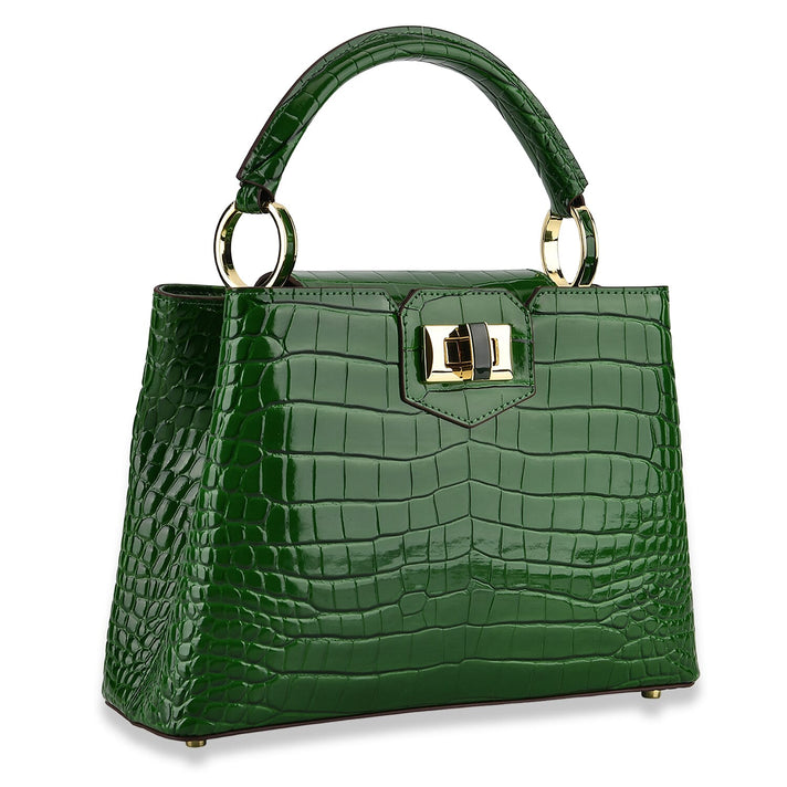 TJC 20TH ANNIVERSARY EXCLUSIVE La Marey Signature Genuine Leather Croc-Embossed Satchel Handbag - Green 8380671 1
