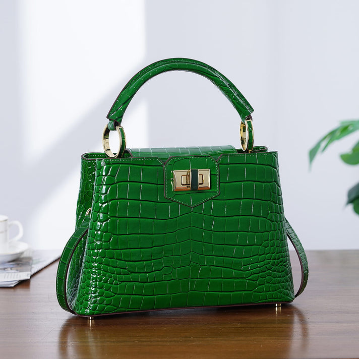 TJC 20TH ANNIVERSARY EXCLUSIVE La Marey Signature Genuine Leather Croc-Embossed Satchel Handbag - Green 8380671 2