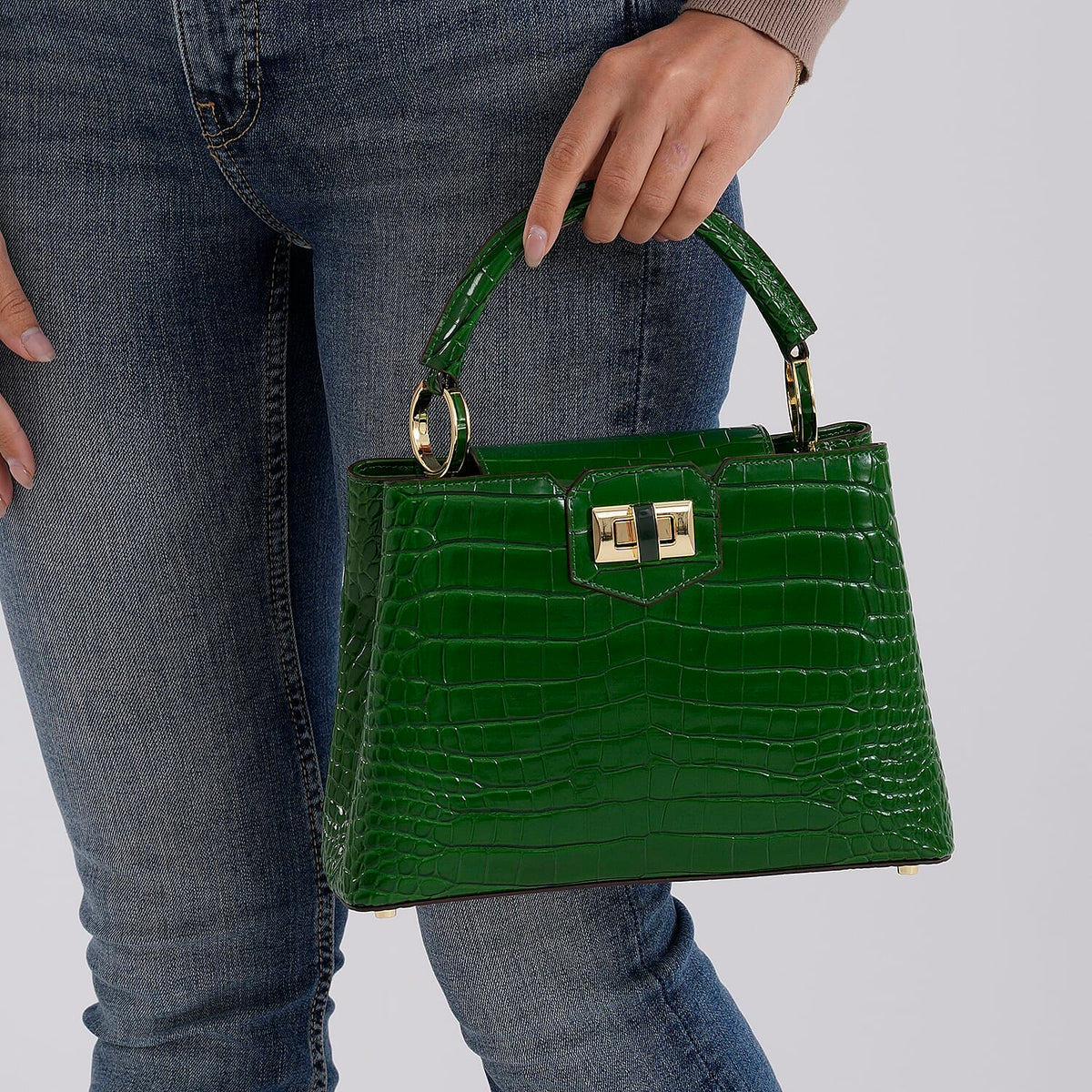 TJC 20TH ANNIVERSARY EXCLUSIVE La Marey Signature Genuine Leather Croc-Embossed Satchel Handbag - Green V32702576 4