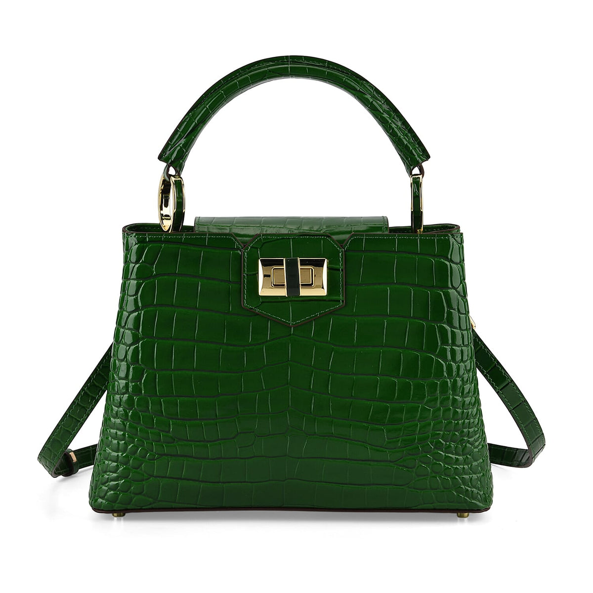 TJC 20TH ANNIVERSARY EXCLUSIVE La Marey Signature Genuine Leather Croc-Embossed Satchel Handbag - Green V32702576 6