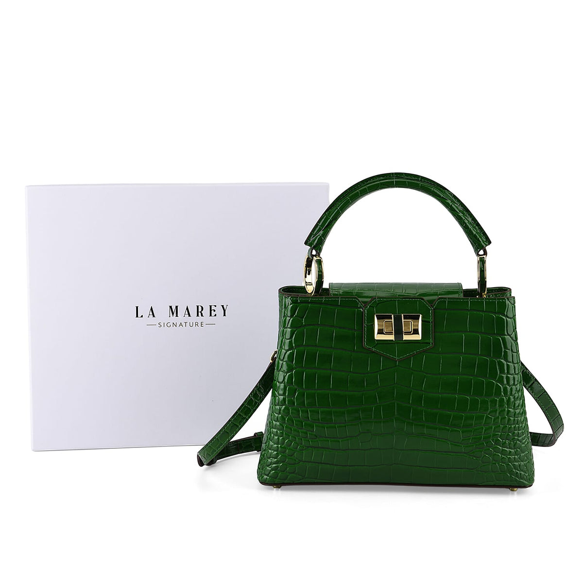 TJC 20TH ANNIVERSARY EXCLUSIVE La Marey Signature Genuine Leather Croc-Embossed Satchel Handbag - Green V32702576 8