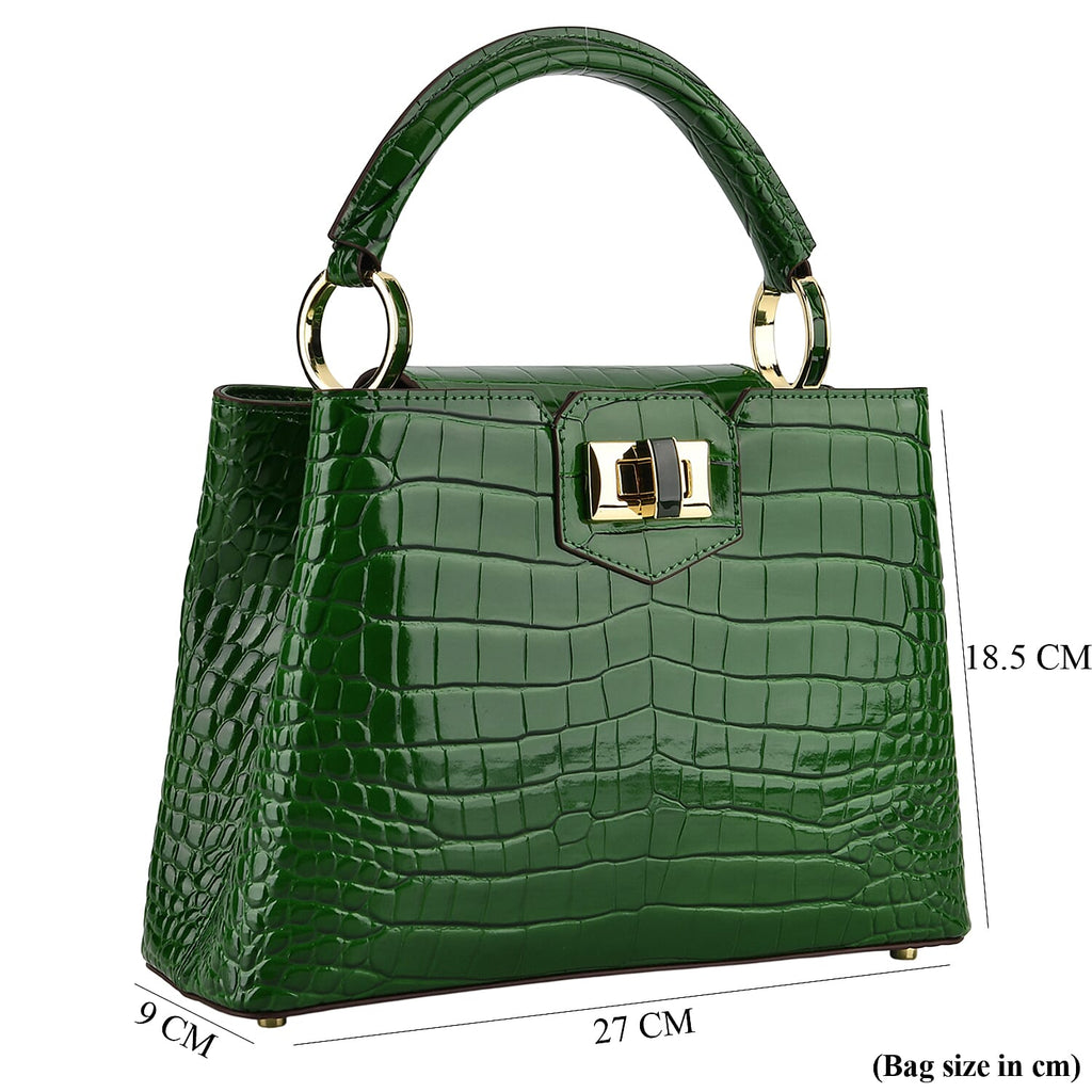 TJC 20TH ANNIVERSARY EXCLUSIVE La Marey Signature Genuine Leather Croc-Embossed Satchel Handbag - Green