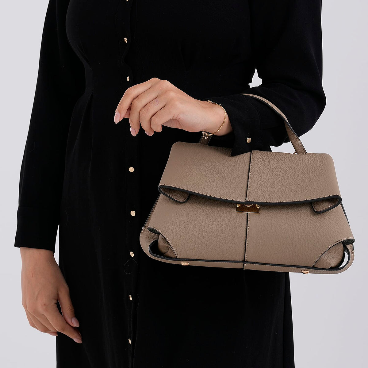 La Marey Signature Genuine Leather Tote-Top Handle Handbag with Crossbody Strap - Grey 8437863 4