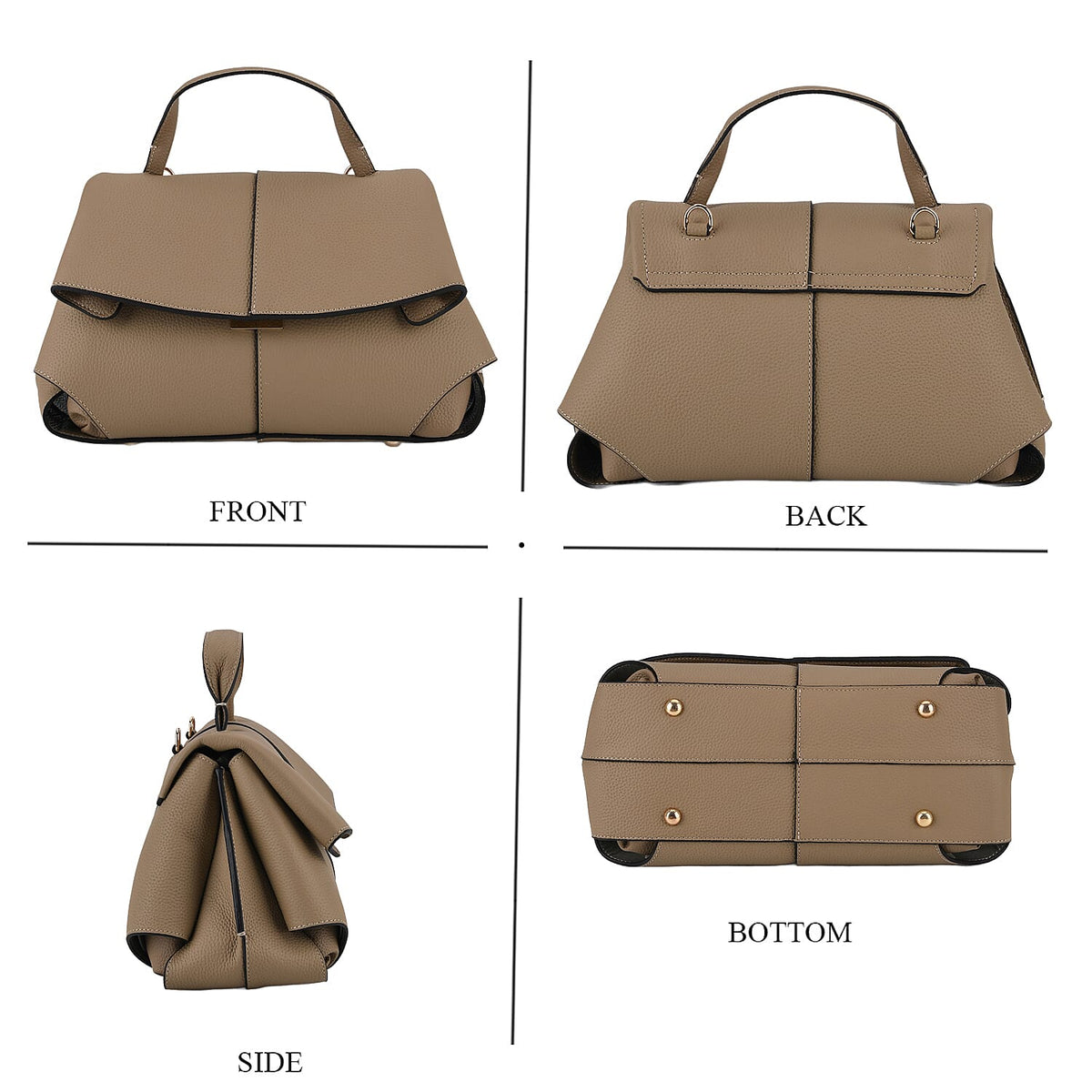 La Marey Signature Genuine Leather Tote-Top Handle Handbag with Crossbody Strap - Grey 8437863 5