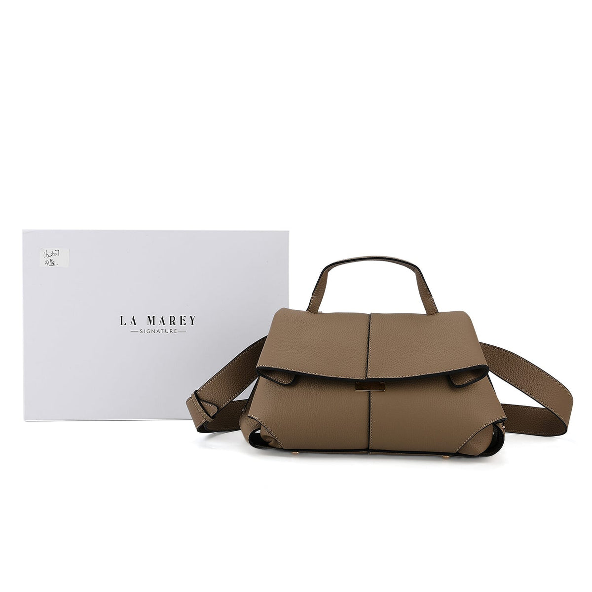 La Marey Signature Genuine Leather Tote-Top Handle Handbag with Crossbody Strap - Grey 8437863 7