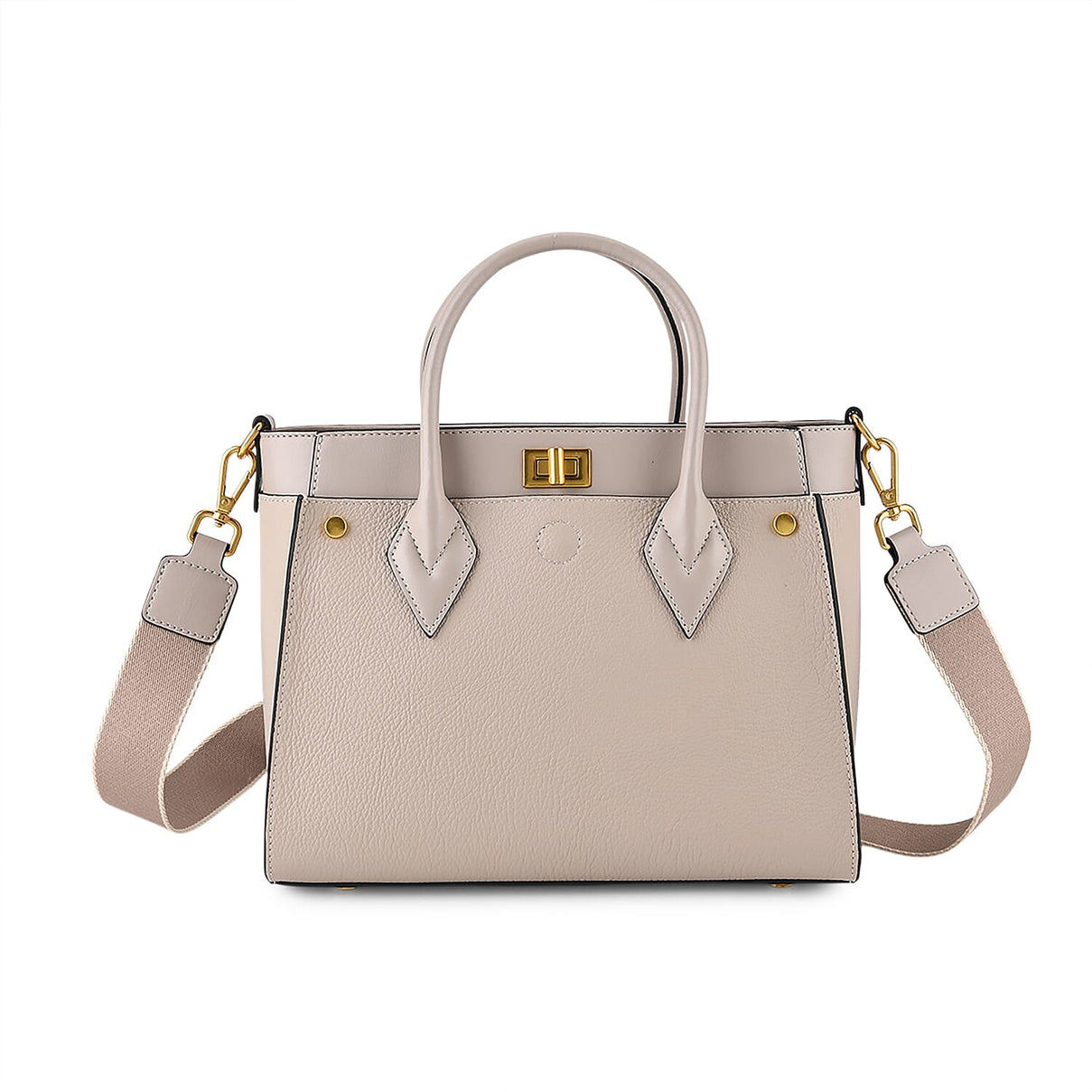 La Marey Signature Genuine Leather Structured Handbag with Crossbody Strap - Light Grey 8345493 6