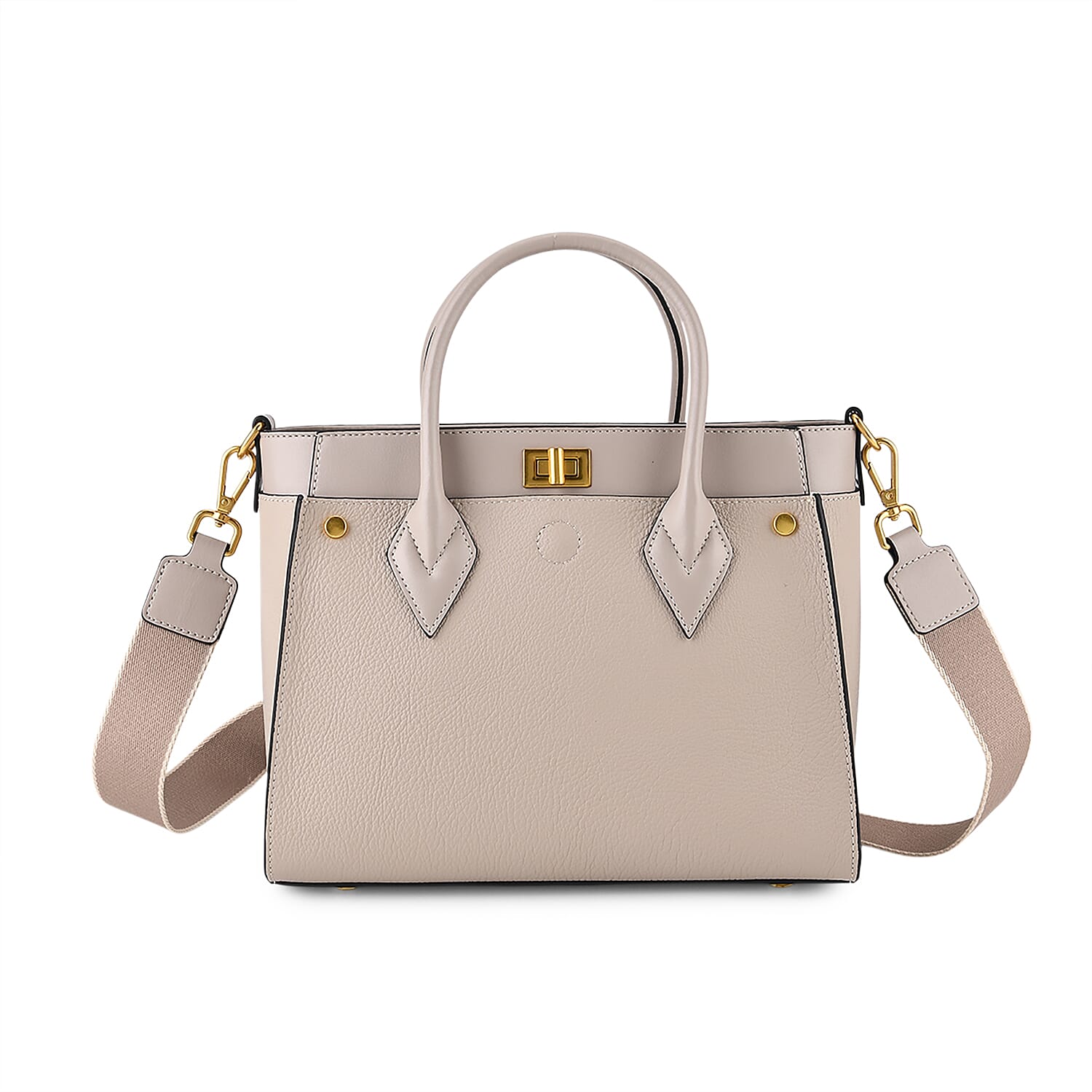 La Marey Signature Genuine Leather Structured Handbag with Crossbody Strap - Light Grey 8345493 6