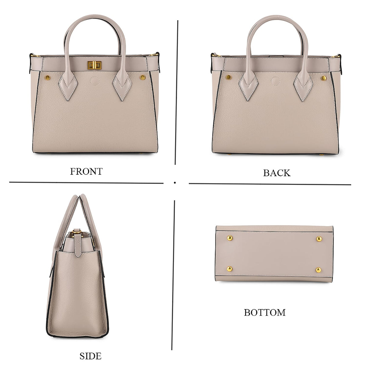 La Marey Signature Genuine Leather Structured Handbag with Crossbody Strap - Light Grey 8345493 5