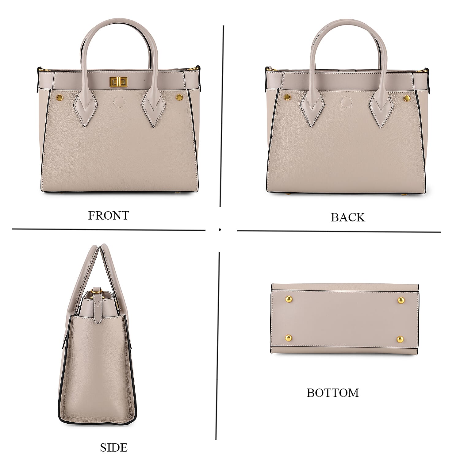 La Marey Signature Genuine Leather Structured Handbag with Crossbody Strap - Light Grey 8345493 5