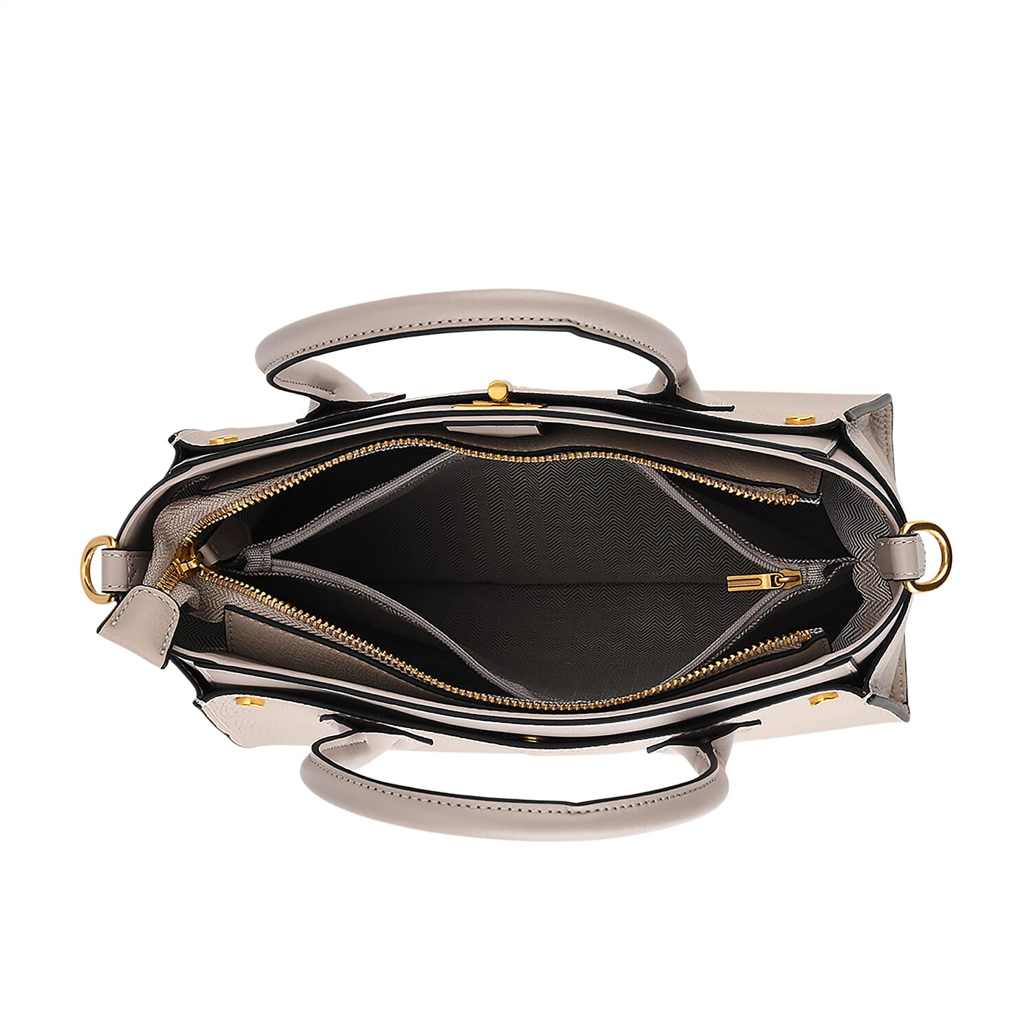La Marey Signature Genuine Leather Structured Handbag with Crossbody Strap - Light Grey 8345493 4