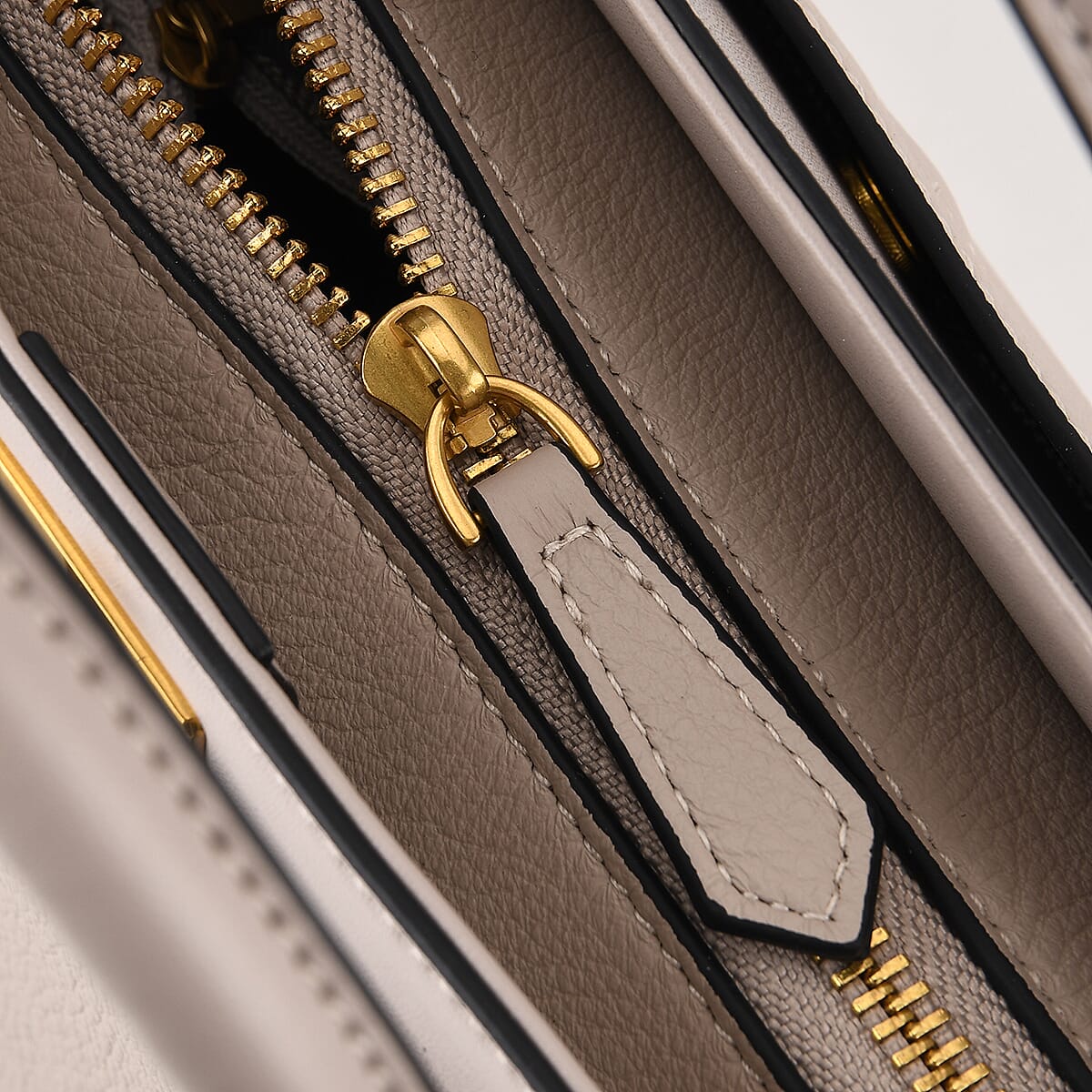 La Marey Signature Genuine Leather Structured Handbag with Crossbody Strap - Light Grey 8345493 3
