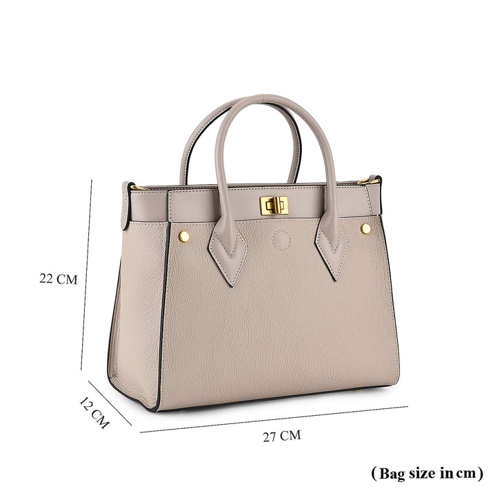 La Marey Signature Genuine Leather Structured Handbag with Crossbody Strap - Light Grey 8345493 2