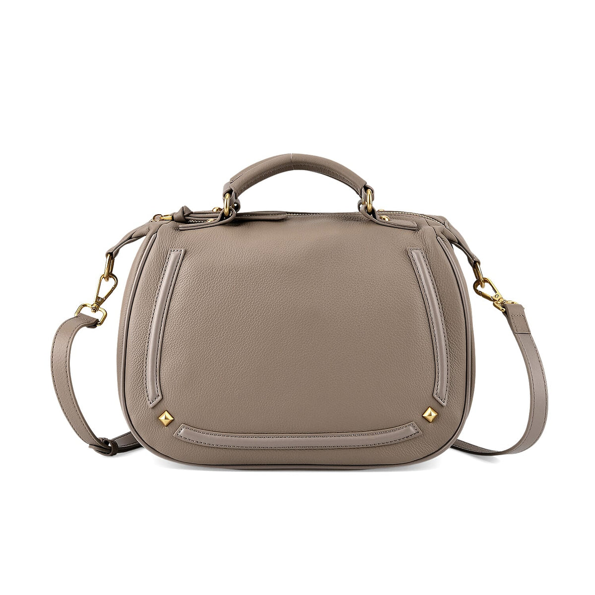 La Marey Signature Genuine Italian Leather Luxury Structured Top-Handle Handbag - Taupe V32630391 0