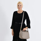 La Marey Signature Genuine Italian Leather Luxury Structured Top-Handle Handbag - Taupe