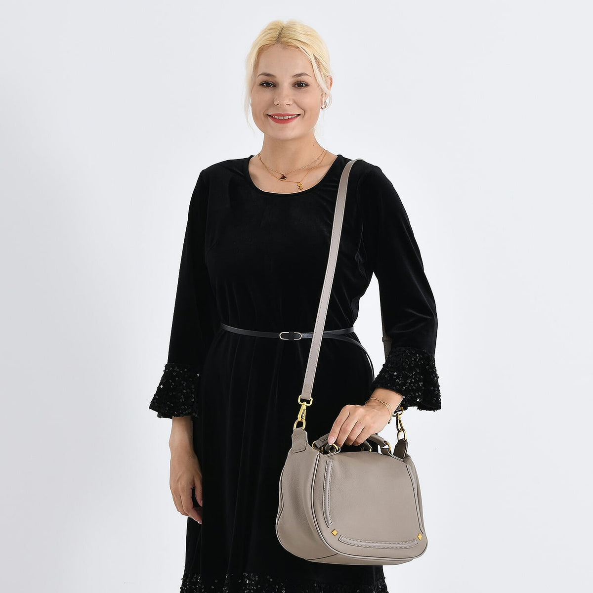 La Marey Signature Genuine Italian Leather Luxury Structured Top-Handle Handbag - Taupe V32630391 3