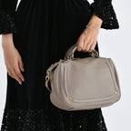 La Marey Signature Genuine Italian Leather Luxury Structured Top-Handle Handbag - Taupe