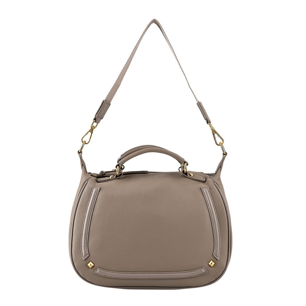 La Marey Signature Genuine Italian Leather Luxury Structured Top-Handle Handbag - Taupe