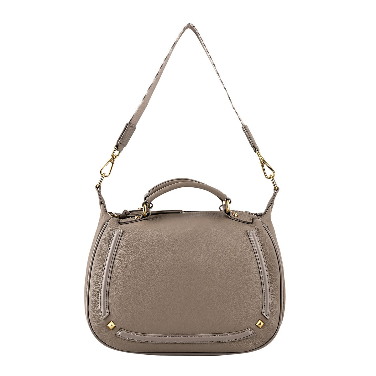 La Marey Signature Genuine Italian Leather Luxury Structured Top-Handle Handbag - Taupe V32630391 6