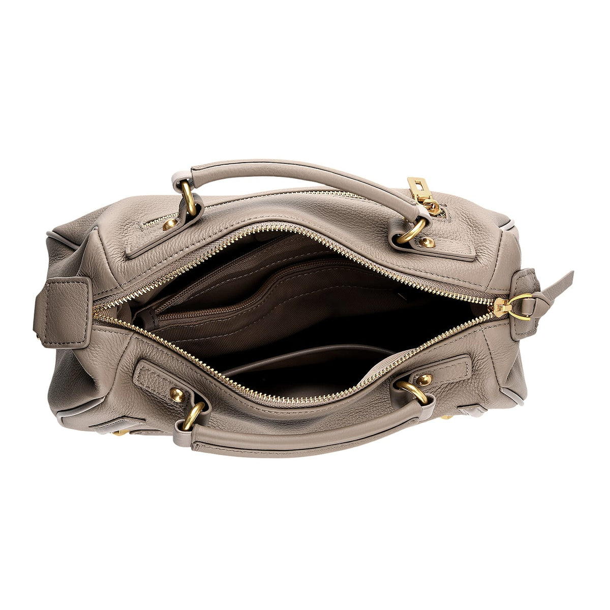 La Marey Signature Genuine Italian Leather Luxury Structured Top-Handle Handbag - Taupe V32630391 7