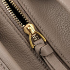 La Marey Signature Genuine Italian Leather Luxury Structured Top-Handle Handbag - Taupe