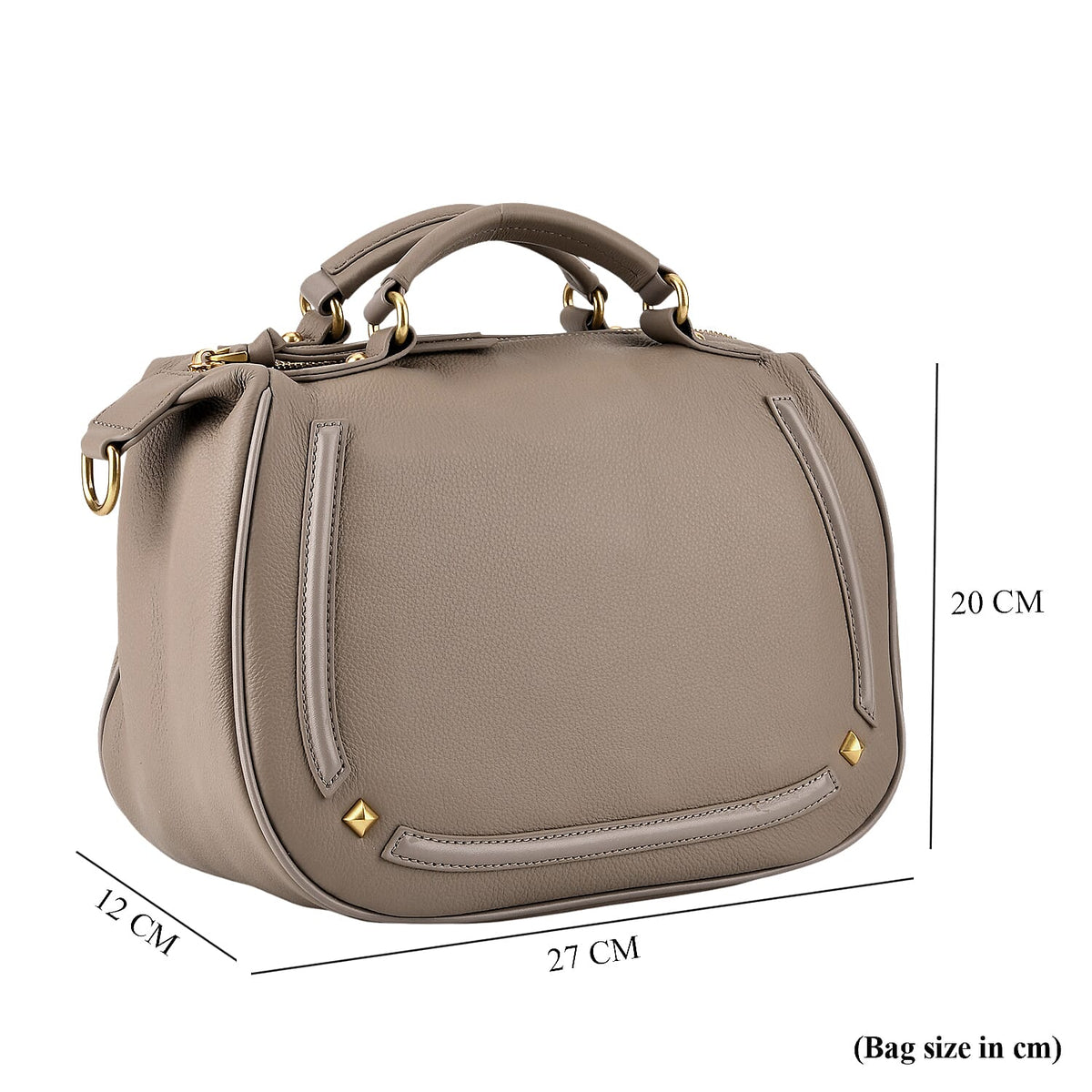 La Marey Signature Genuine Italian Leather Luxury Structured Top-Handle Handbag - Taupe V32630391 9