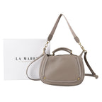 La Marey Signature Genuine Italian Leather Luxury Structured Top-Handle Handbag - Taupe